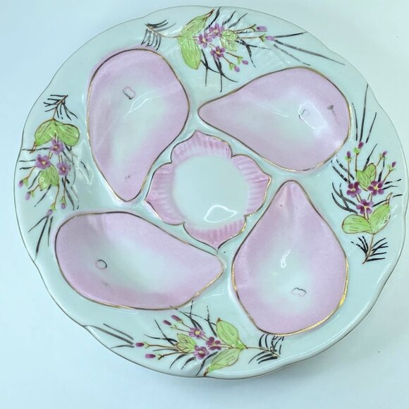 Other - Vintage Nippon Oyster plate, hand painted, roses, dogwood, pink, 9" c1920 A399